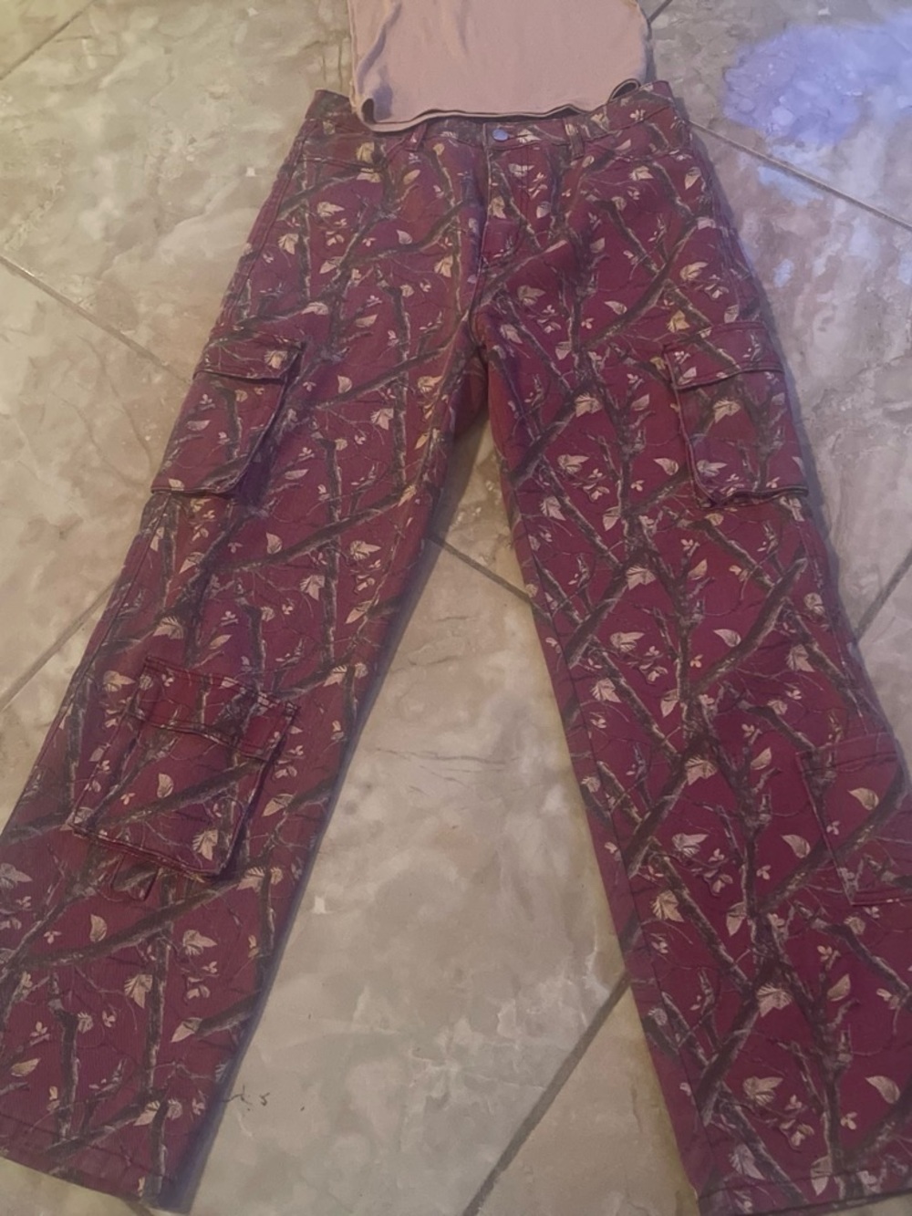 Red Floral Cargo Pants